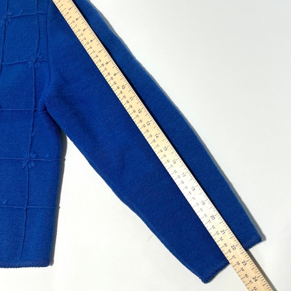Vintage Deans of Scotland Wool Cardigan Women's Medium Floral Accent Bright Blue - Picture 9 of 14